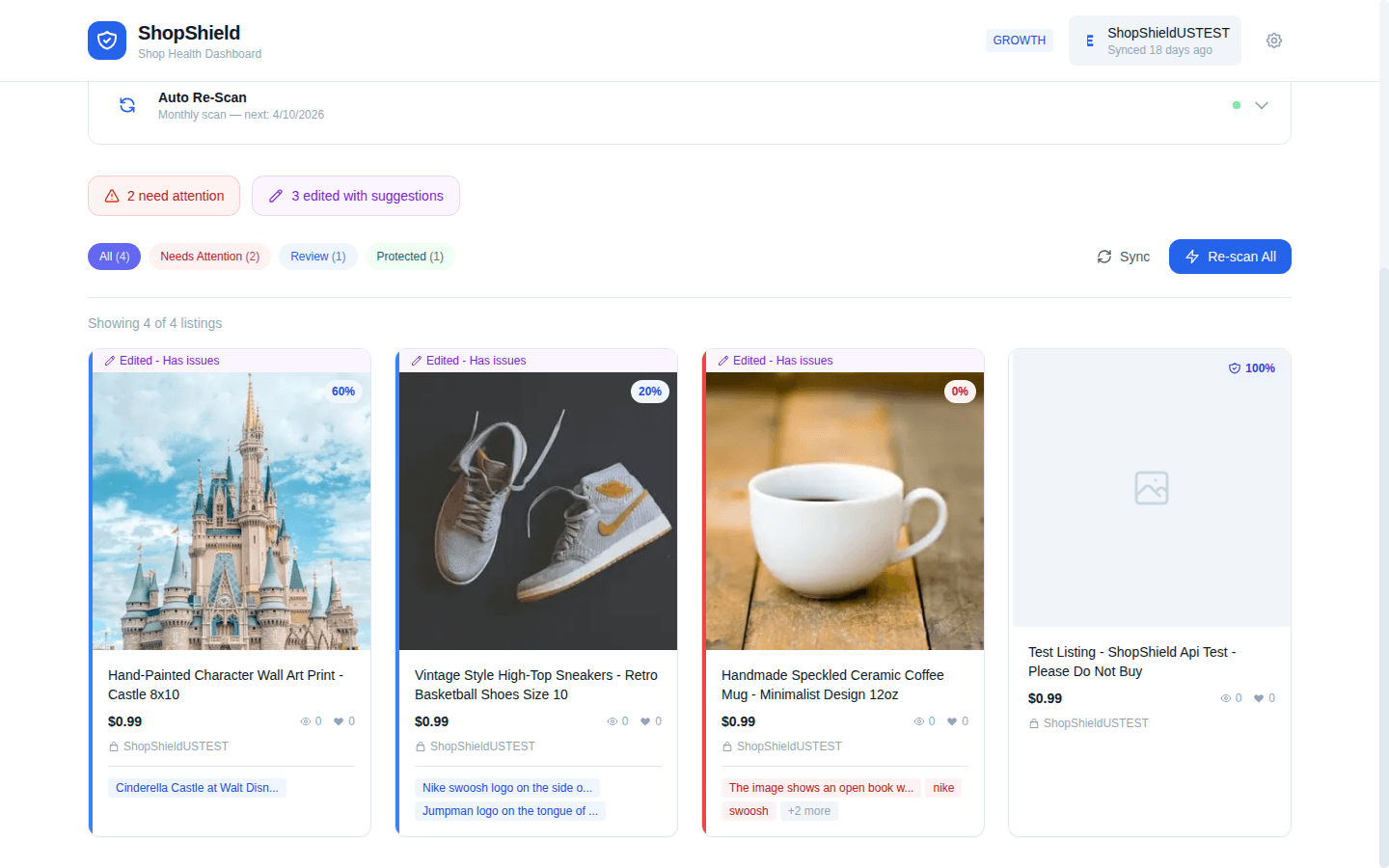 ShopShield dashboard - Review & Fix