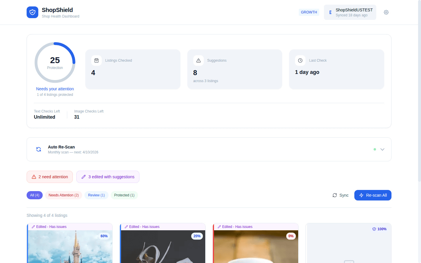 ShopShield dashboard - Import Your Shop